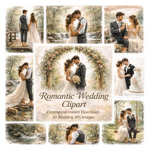 Hochzeits-Clipart Bundle, Romantic Wedding Clipart, 20 Wedding JPG Images, kommerzieller Sofort-Download für Junk Journal & Scrapbooking
