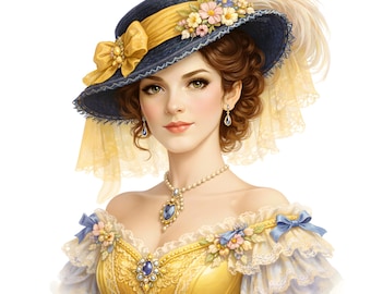 Imágenes prediseñadas de retratos de damas victorianas, mujeres vintage con sombreros, retratos femeninos antiguos en formato JPG, efímeras de diario basura, conjunto de retratos de mujeres