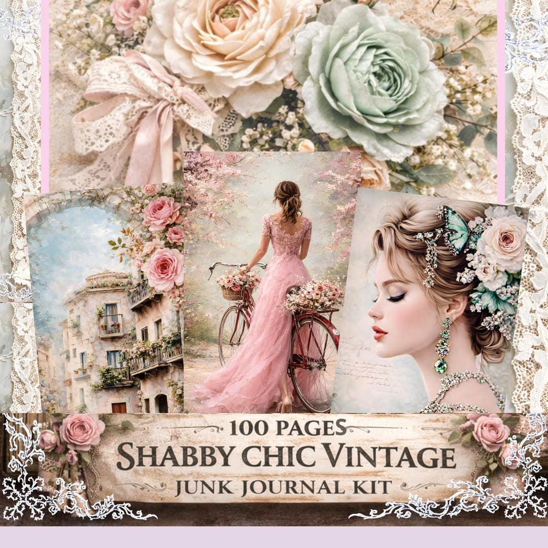 Shabby Chic Junk Journal Kit, Vintage Ephemera, Digital Paper Pack ...