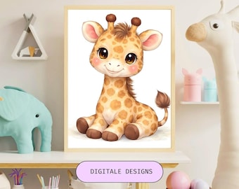 Set de 24 imágenes prediseñadas de animales bebés en formato JPG: adorables animales de la selva, safari y zoológico en acuarela para scrapbooking, sublimación, baby shower y manualidades.