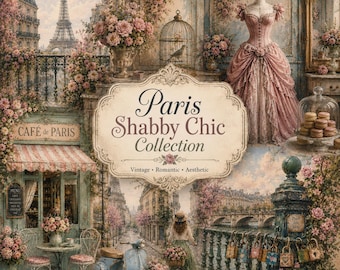 Paris Shabby Chic Junk Journal Kit, Eiffel Tower Vintage Printable Papers, Romantic French Ephemera, Cottagecore Scrapbook Pages