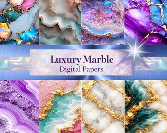 Paquete de papeles digitales con efecto mármol, textura abstracta y colorida de mármol, fondo imprimible, papel para álbumes de recortes, papel para diarios.