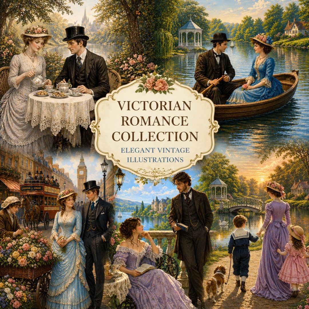 Victorian Illustration Bundle, Romantic Vintage Scenes, Antique ...