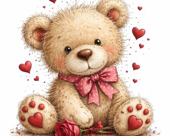 25 imágenes prediseñadas de animales de San Valentín, adorables animales de acuarela con corazones, para diarios, scrapbooking, creación de tarjetas, descarga digital