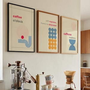 バウハウス ミッドセンチュリー コーヒー ウォールポスター 3枚セット キッチン ウォールアート コーヒーコーナー カフェ オフィス カラフルなレトロテーマの壁装飾