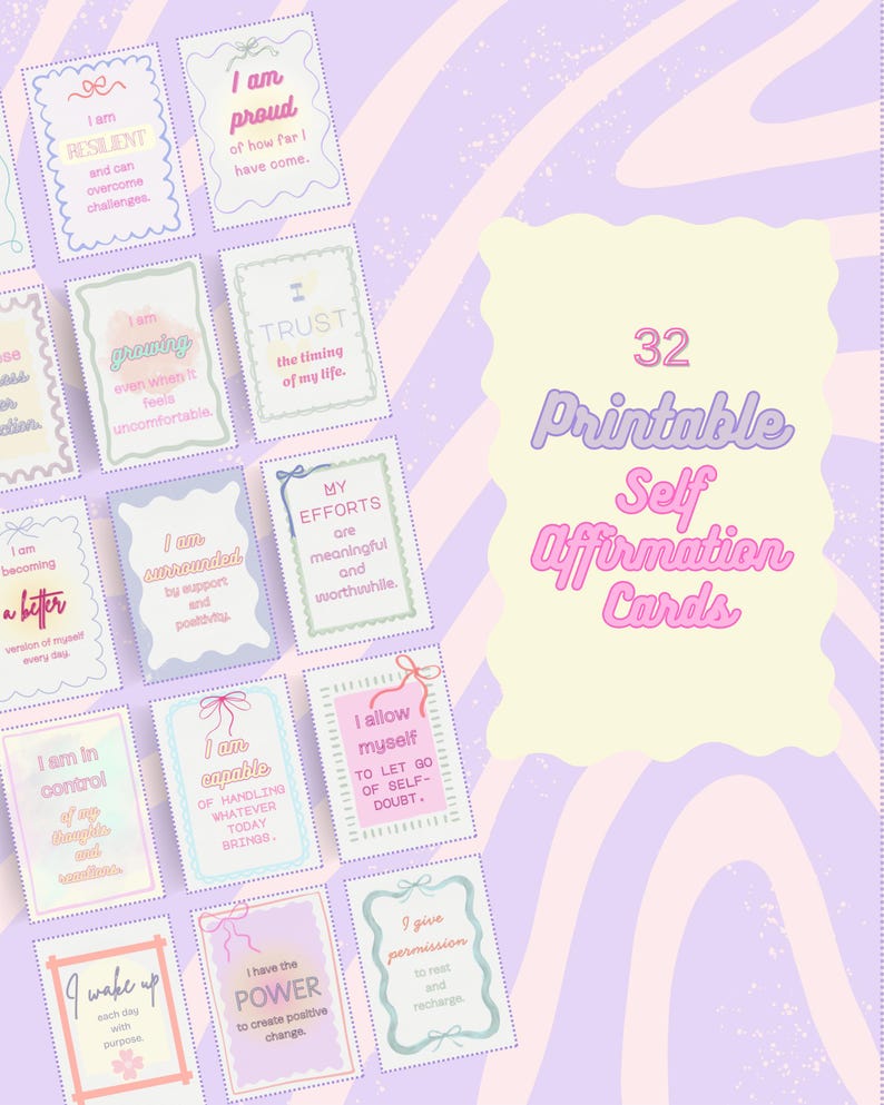 Affirmation Cards, Printable Set of 32, Self Love Affirmations, Daily ...