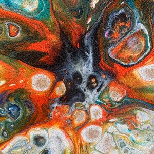 Abstract Pour Painting, Colorful Fluid Desk Art, Burst Cells Acrylic Pouring, Modern House Decor, Original Handmade 7 inch round Cork panel image 8