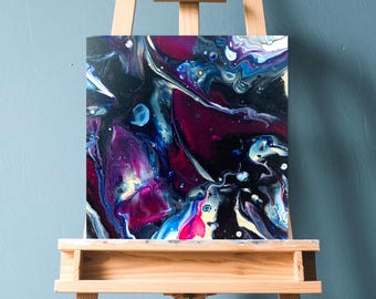 Purple Cosmos, Abstract Acrylic Art, Original Square Fantasy Canvas, Mystical Cosmic Liquid Painting