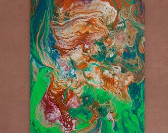 Fluid Acrylic Pour Painting Canvas, Green Energy, Abstract Painting, Handmade Art, Modern Contemporary Home Wall Decoration Gift, 10"x12"
