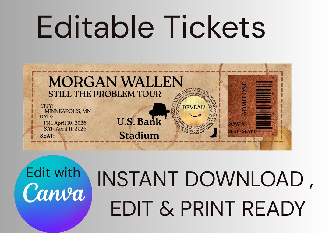 Printable Concert Wallen Tour Ticket, Custom Concert Reveal