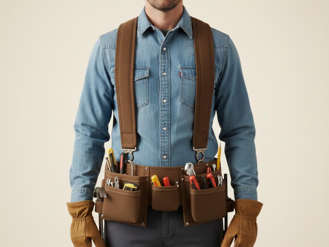 Personalized Leather Tool Belt With Padded Suspenders | Heavy Duty ...