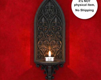 Gothic Wall Candle Holder, STL Files, Gothic Home Decor, 3D Print Files, Candle Sconce