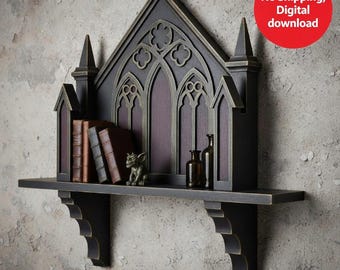 Gótico, Estante, Archivos STL, Decoración gótica para el hogar, Archivos para impresión 3D, Decoración de estantes, Estante de pared