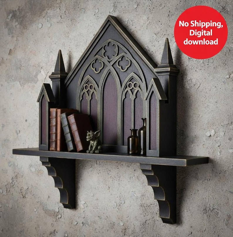 Gothic Cathedral Wall Shelf STL File, Gothic Home Decors 3D Print Model ...