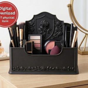 Gothic Rose Desk Organizer STL, Victorian Makeup Brush Holder, Pen Holder STL, 3D Print Files image 1