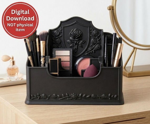 Gothic Rose Desk Organizer STL, Victorian Makeup Brush Holder, Pen Holder STL, 3D Print Files