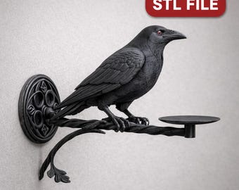 Raven, Candle Holder, Gothic Home Decor, 3D Print Files, Candle Sconce, STL Files