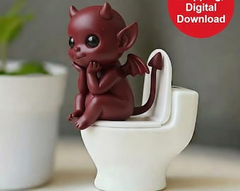 Devil Toilet Figurine STL | Kawaii Demon Desk Statue | Digital Download STL | File bathroom decor