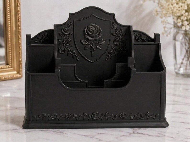 Gothic Rose Desk Organizer STL, Victorian Makeup Brush Holder, Pen Holder STL, 3D Print Files image 2