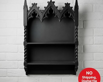 Estantería de pared gótica, decoración gótica para el hogar, archivos de impresión 3D, estantes, archivos STL, librería