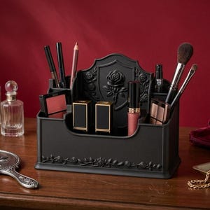 Gothic Rose Desk Organizer STL, Victorian Makeup Brush Holder, Pen Holder STL, 3D Print Files image 5