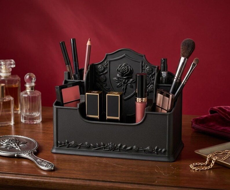 Gothic Rose Desk Organizer STL, Victorian Makeup Brush Holder, Pen Holder STL, 3D Print Files image 5