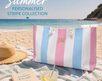 Bolso de playa personalizado, bolso tote personalizado, bolso tote grande de playa para hombro, bolso de fin de semana a rayas, bolso de piscina, regalo para amantes del océano