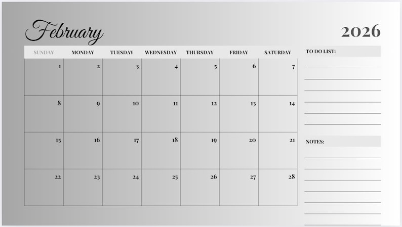 Kalender 2026 zum Ausdrucken – Monatsplaner mit To Do Liste & Notizen