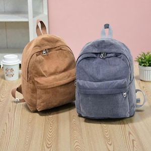 Women’s Corduroy Mini Backpack • Trendy School Bag • College Travel Backpack • Cute Mini Shoulder Bag for Teens & Girls
