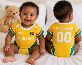 Personalized South Africa Flag Baby Bodysuit - Custom Baby Onesie - South Africa Team Baby Clothes - Custom Name & Number Gift for Baby