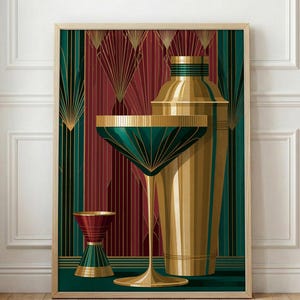 Bar Cart Print | Cocktail Wall Art | Cocktail Poster | Art Deco Decor | Art Deco Print image 1