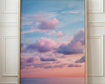 Dreamy Pink Clouds Print | Pastel Sky Ocean Poster | Calming Coastal Decor | Sunset Seascape Art | Aesthetic Bedroom | Zen Nature Lover Gift
