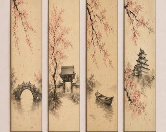 S1738 日本製ヴィンテージ掛け軸 掛軸 手描き紙 梅の木 漢字 - Etsy 日本