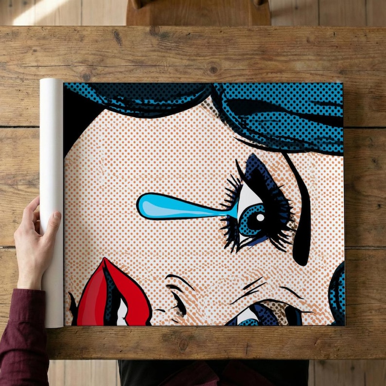 Pop Art Crying Girl Print | Heartbreak Wall Decor | Sad Girl Aesthetic Art | Vintage Comic Book Poster | Unique Breakup Gift for Bestie image 4