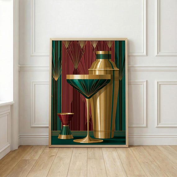 Bar Cart Print | Cocktail Wall Art | Cocktail Poster | Art Deco Decor | Art Deco Print