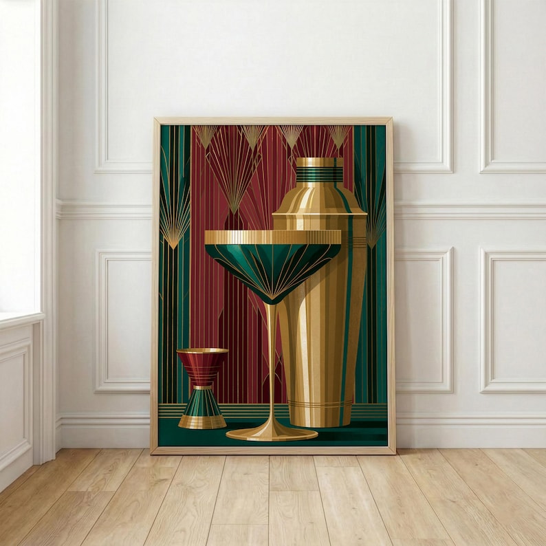 Bar Cart Print | Cocktail Wall Art | Cocktail Poster | Art Deco Decor | Art Deco Print image 1