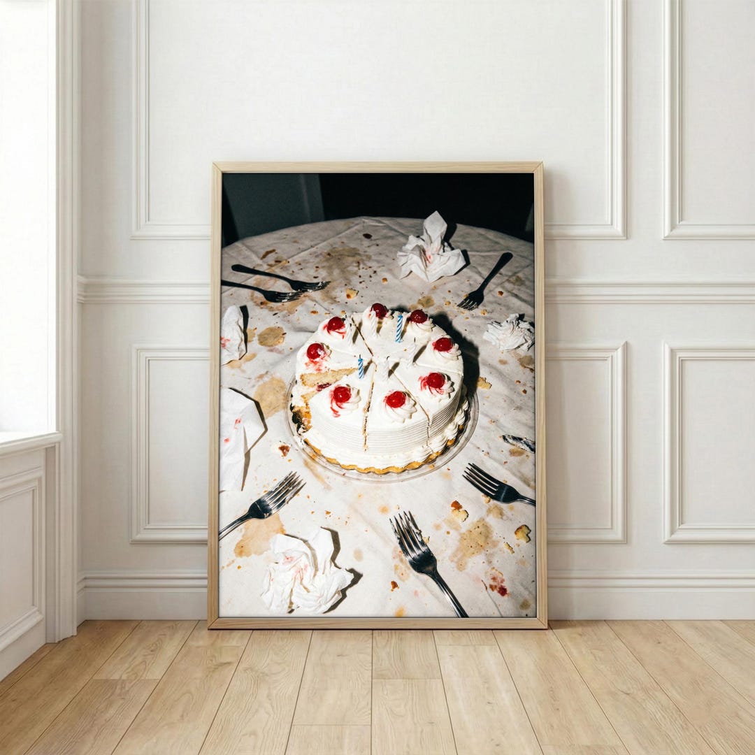 Messy Birthday Cake Art Print | Cherry Cake Poster | Indie Sleaze Wall ...