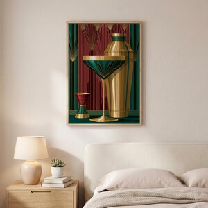 Bar Cart Print | Cocktail Wall Art | Cocktail Poster | Art Deco Decor | Art Deco Print image 2