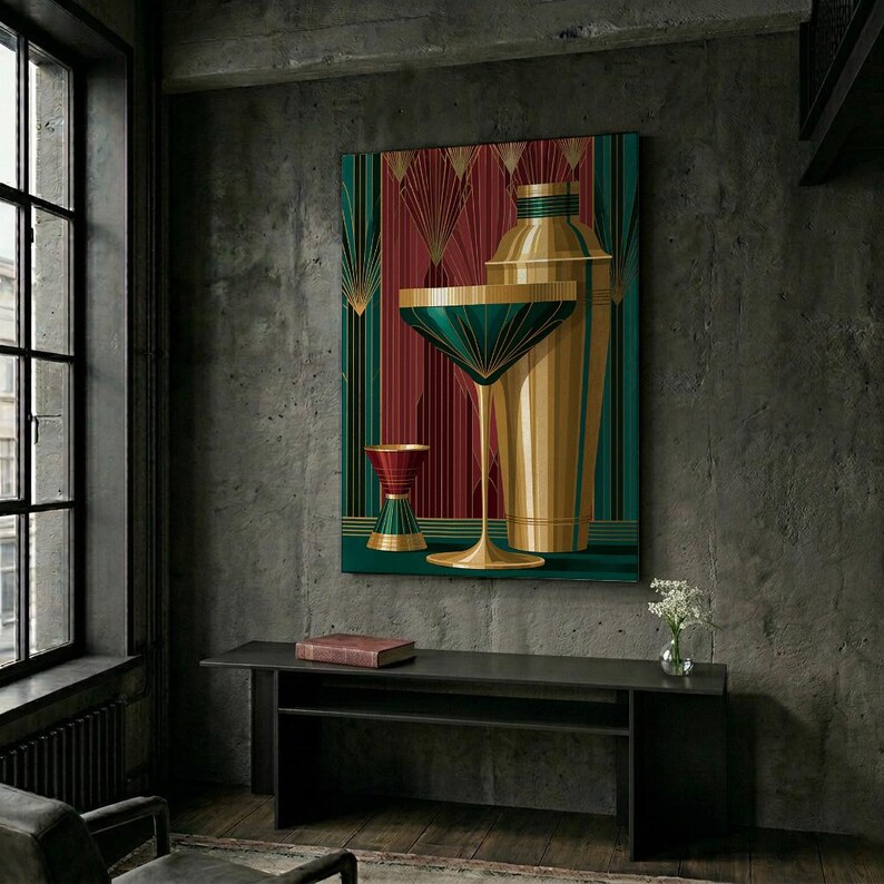Bar Cart Print | Cocktail Wall Art | Cocktail Poster | Art Deco Decor | Art Deco Print image 5