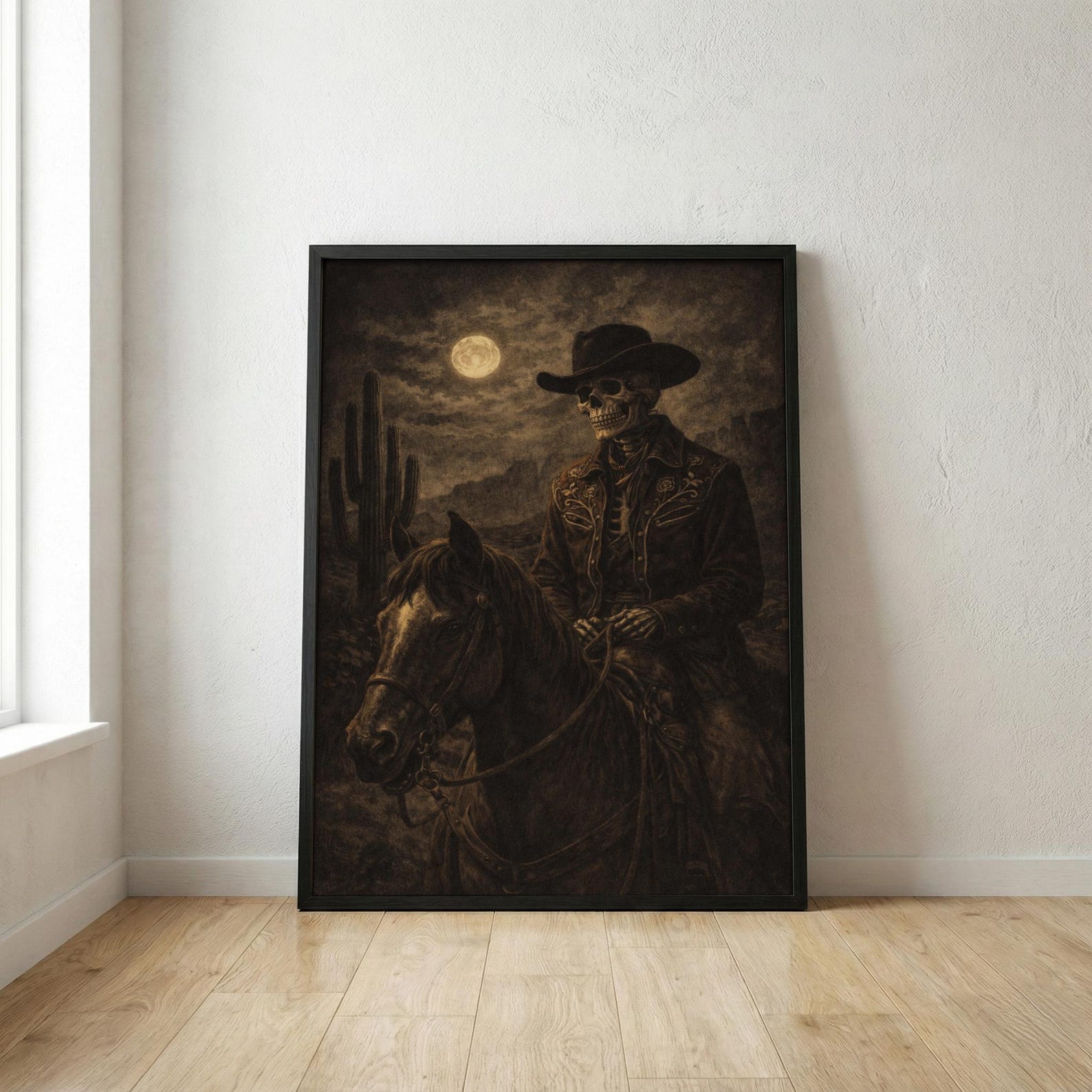 Skeleton Cowboy Art Print | Western Gothic Poster | Dark Americana Wall ...