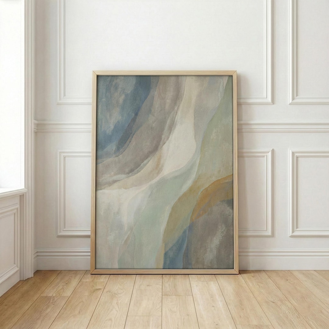 Neutral Abstract Landscape Wall Art | Sage Green Blue Beige Print ...