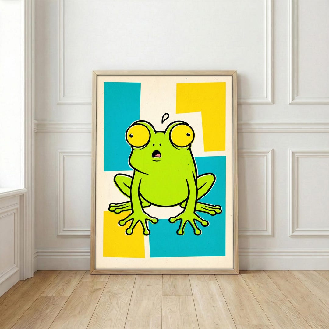 Funny Surprised Frog Art Print | Cute Green Toad Poster | Pop Art ...