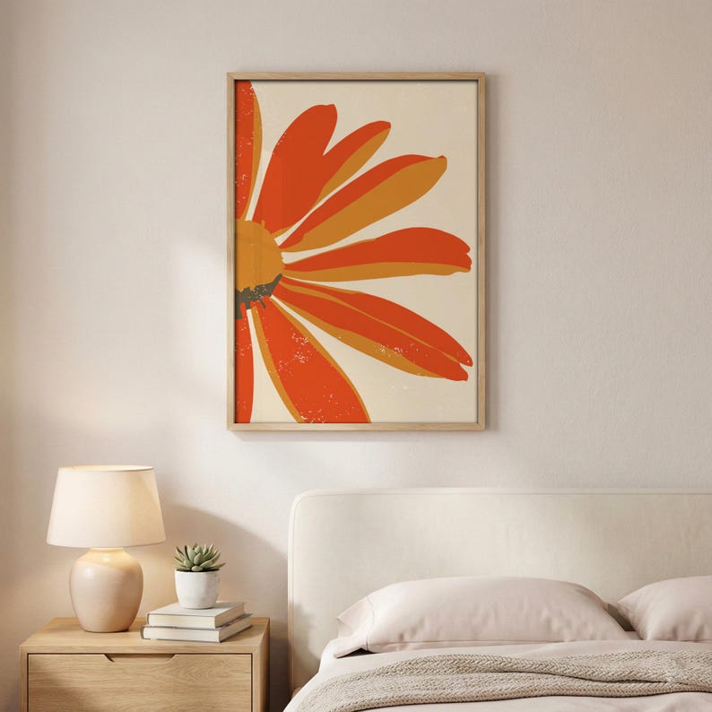 Retro 70s Flower Power Art Print | Burnt Orange Daisy Poster | Vintage ...