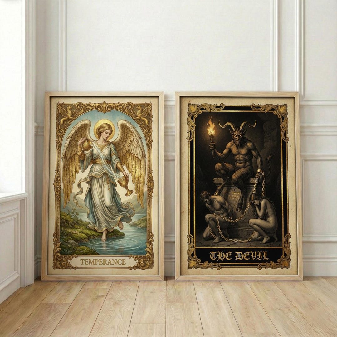 Temperance and the Devil Tarot Set of 2 | Gothic Wall Art | Angel and ...