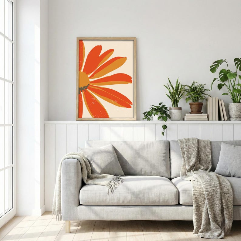 Retro 70s Flower Power Art Print | Burnt Orange Daisy Poster | Vintage ...