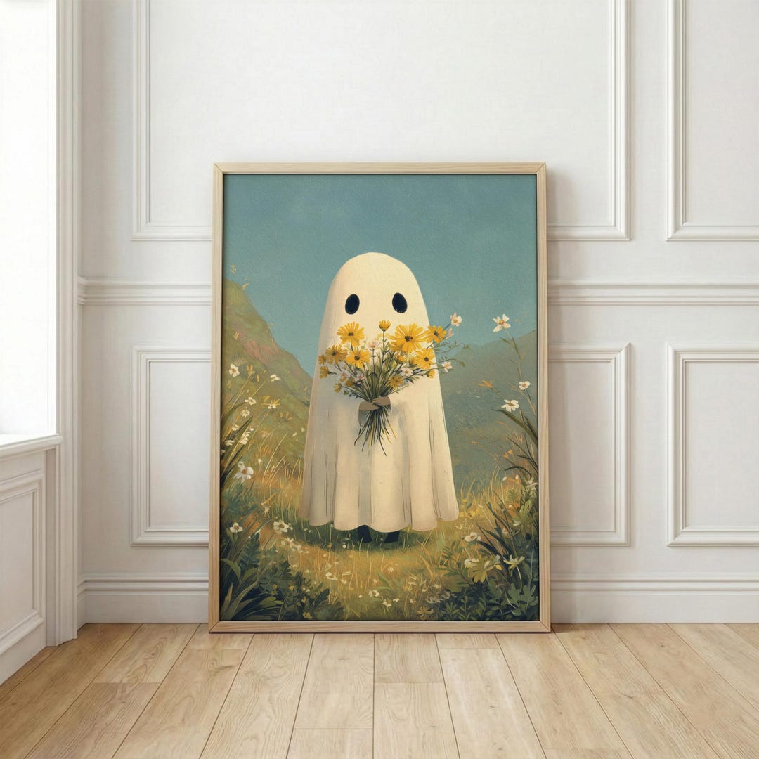 Cute Ghost Art Print | Wildflower Ghost Poster | Cottagecore Wall Decor ...
