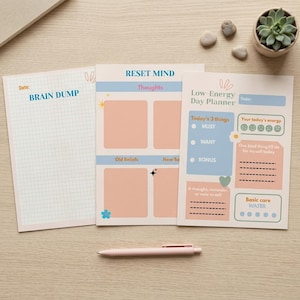 Low Energy Planner Bundle | ADHD Planner Insert Set | Brain Dump and Reset Mind Printable | Undated Digital sheet PDF