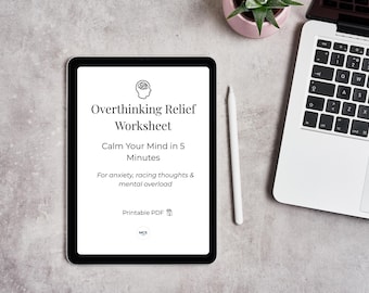 Overthinking Help Worksheet – Mental Clarity Exercise, Anxiety Coping Printable PDF