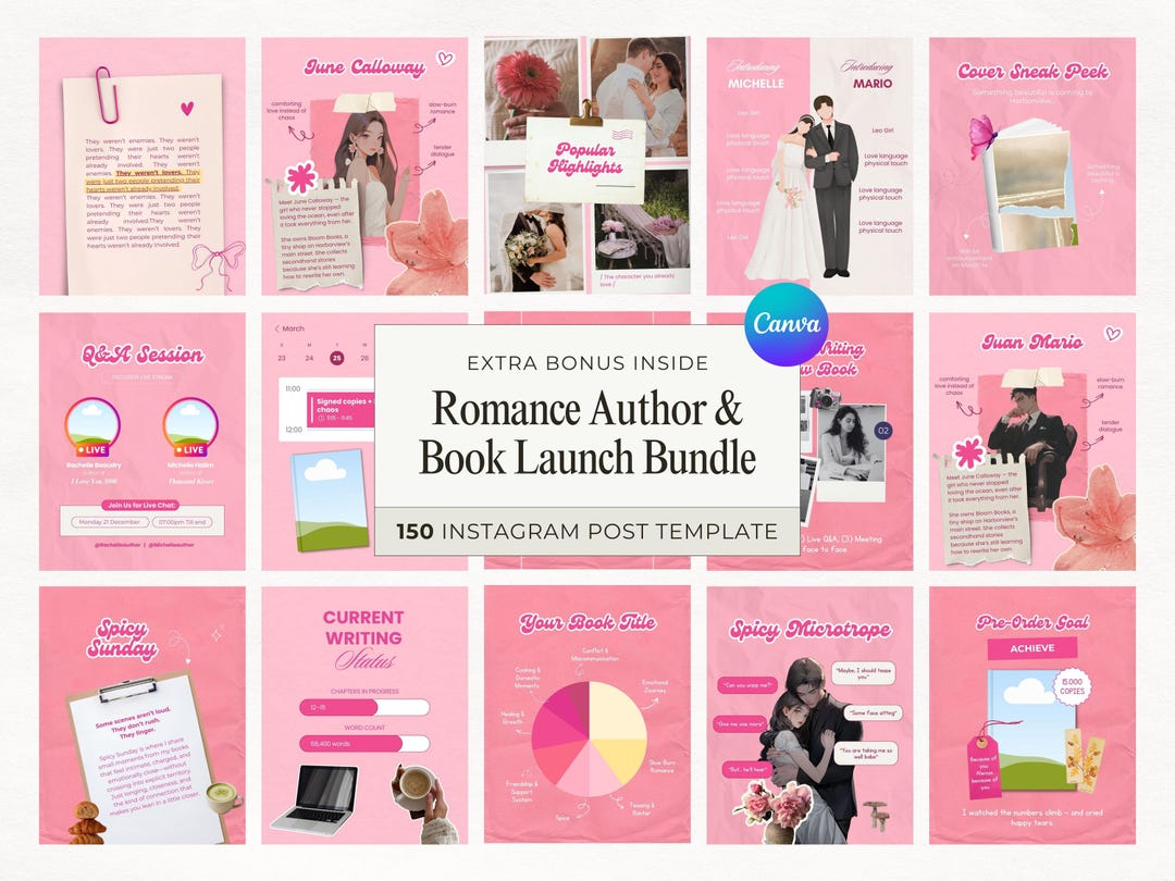 Romance Author Bookstagram Bundle Templates Book Launch Writer ...