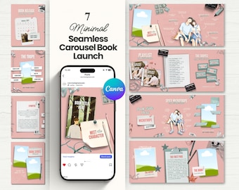 Bookstagram Seamless Carousel Canva Templates Romance Authors Editable Book Marketing Kit Minimal Romance Book Launch Canva Templates